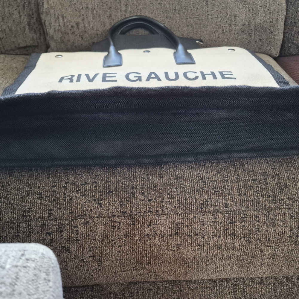 Saint Laurent Beige Canvas Rive Gauche Tote with Black Trim - Picture 2 of 4